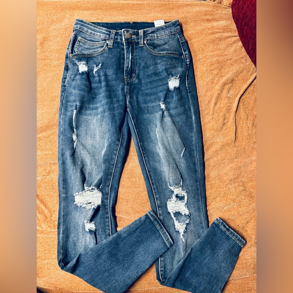 SHEIN Distressed Skinny Jeans - Blue Denim